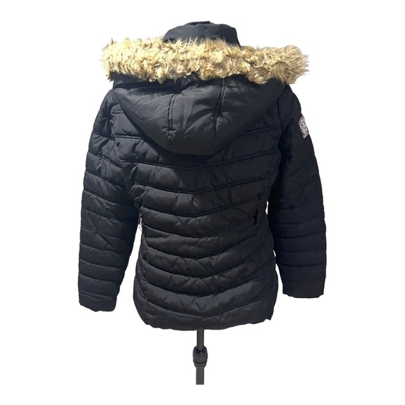 U.S. Polo Assn. Jacket Size M Black Puffer Faux Fur Hood Polyester Woman - Picture 2 of 5